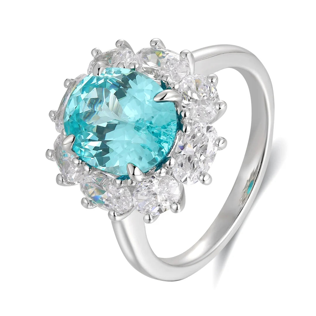 Gemfiori S925 Silver Cultivated Paraiba Ring Main Stone: 4.53CT Side Stones:2.71CT Weight: 4.36g