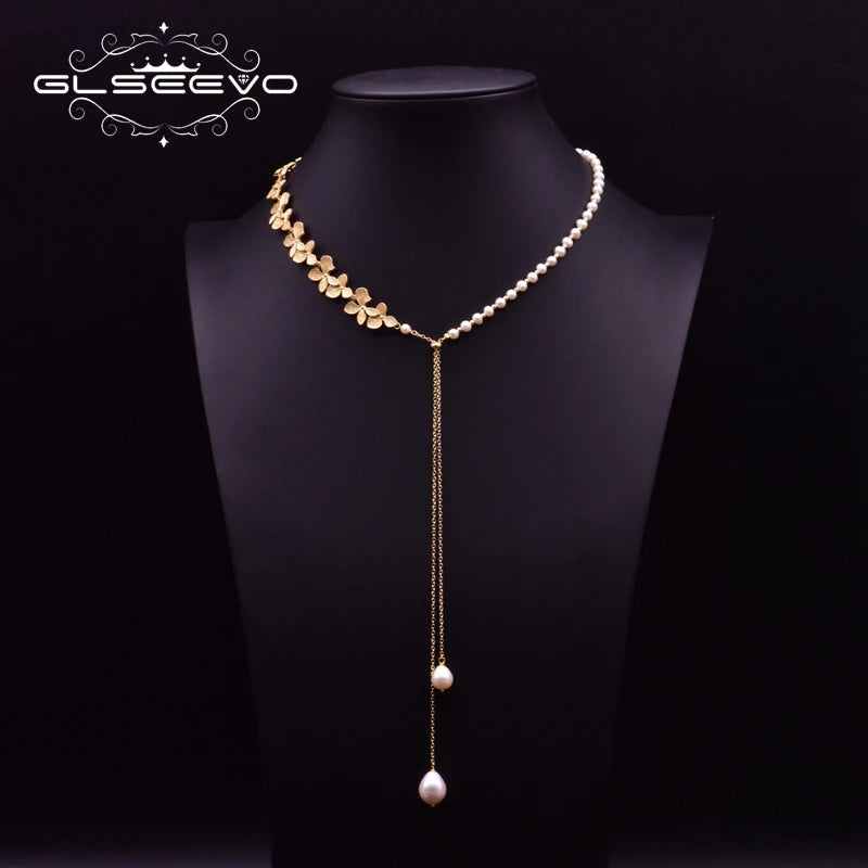 Natural Pearl Sweater Necklace for Women Bride Wedding Custom Handmade Vintage 18k Gold-Plated Long Necklace Fine Jewelry