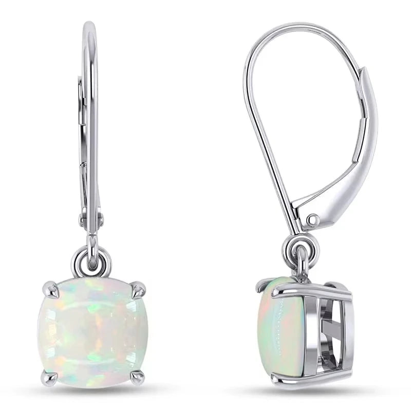 Bestselling Brass Rose Gold Square Opal Silver Plated Pendant Earrings Bohemian Christian Style Dainty Single Stone Gift