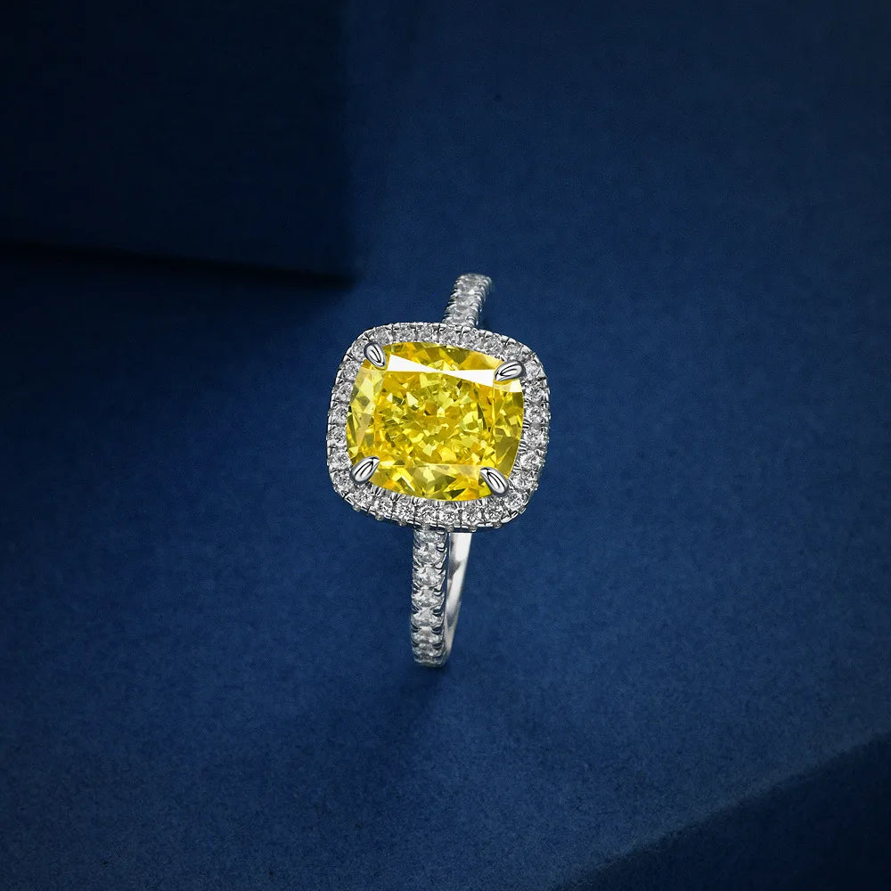 MuShan Jewelry Factory New 3 Carat Square Ice Flower Cut 8*9 High Carbon Diamond Ring Is Fashionable for Women