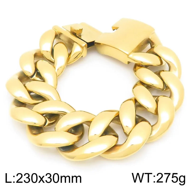 REBEL 25mm/30mm Fashion Bracelets Men Stainless Steel Cuban Link Bracelet Bangle