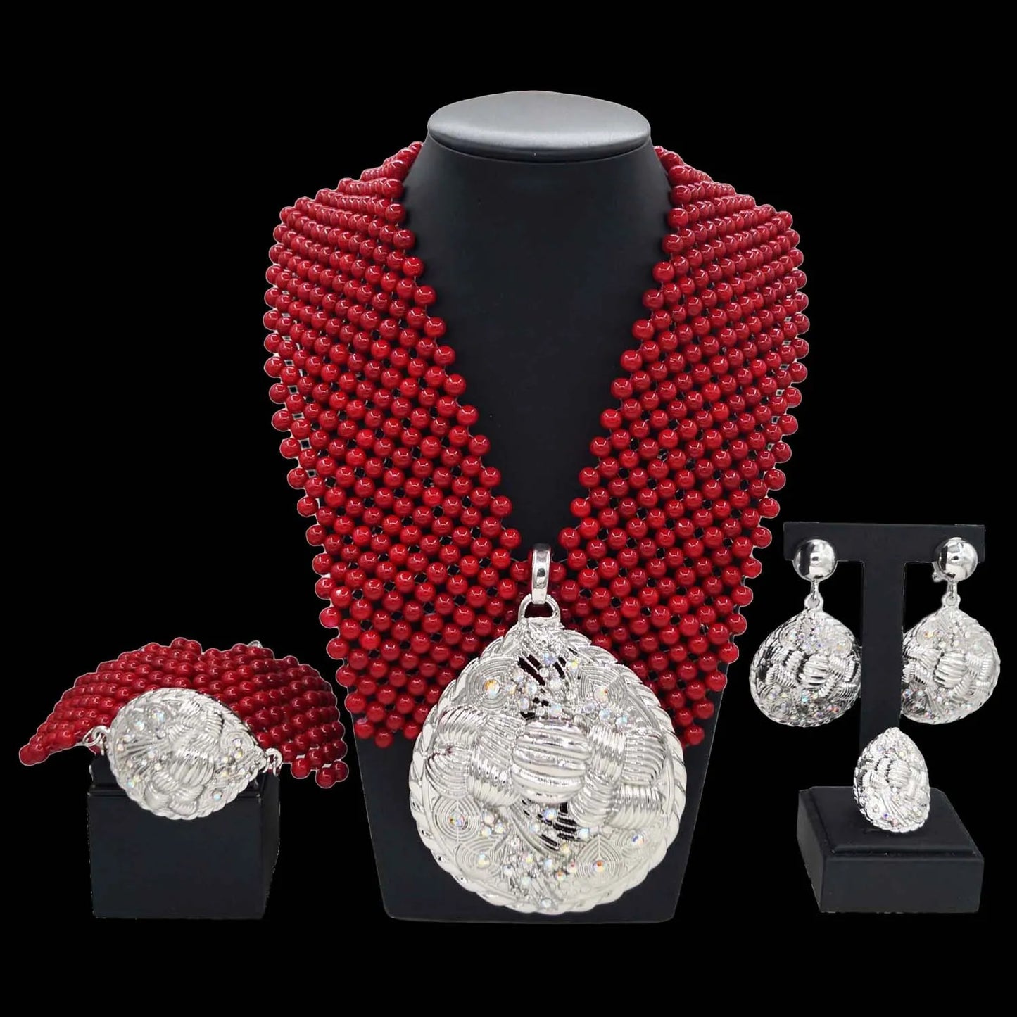 Zhuerrui Beautiful Women's Gold Jewelry Sets Bright Red Pearl Big Necklace Bracelet Jewelry Set Cheap Customized Luxury H40039