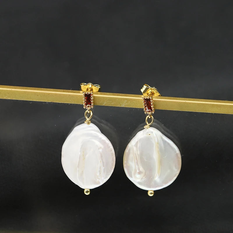 925 Silver High Sense Simple Pink Baroque Pearl Elegance Drop Earrings White Zircon for Women Fashion Wedding Jewelry