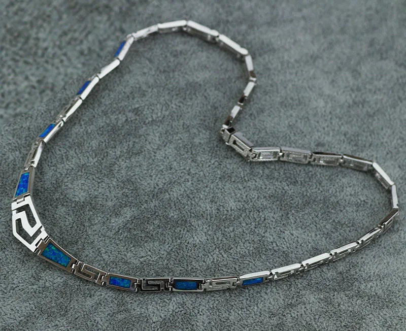 Aobao Opal Geometric Copper Alloy Box Chain Necklace Silver Plated Christian Minimalist Gift
