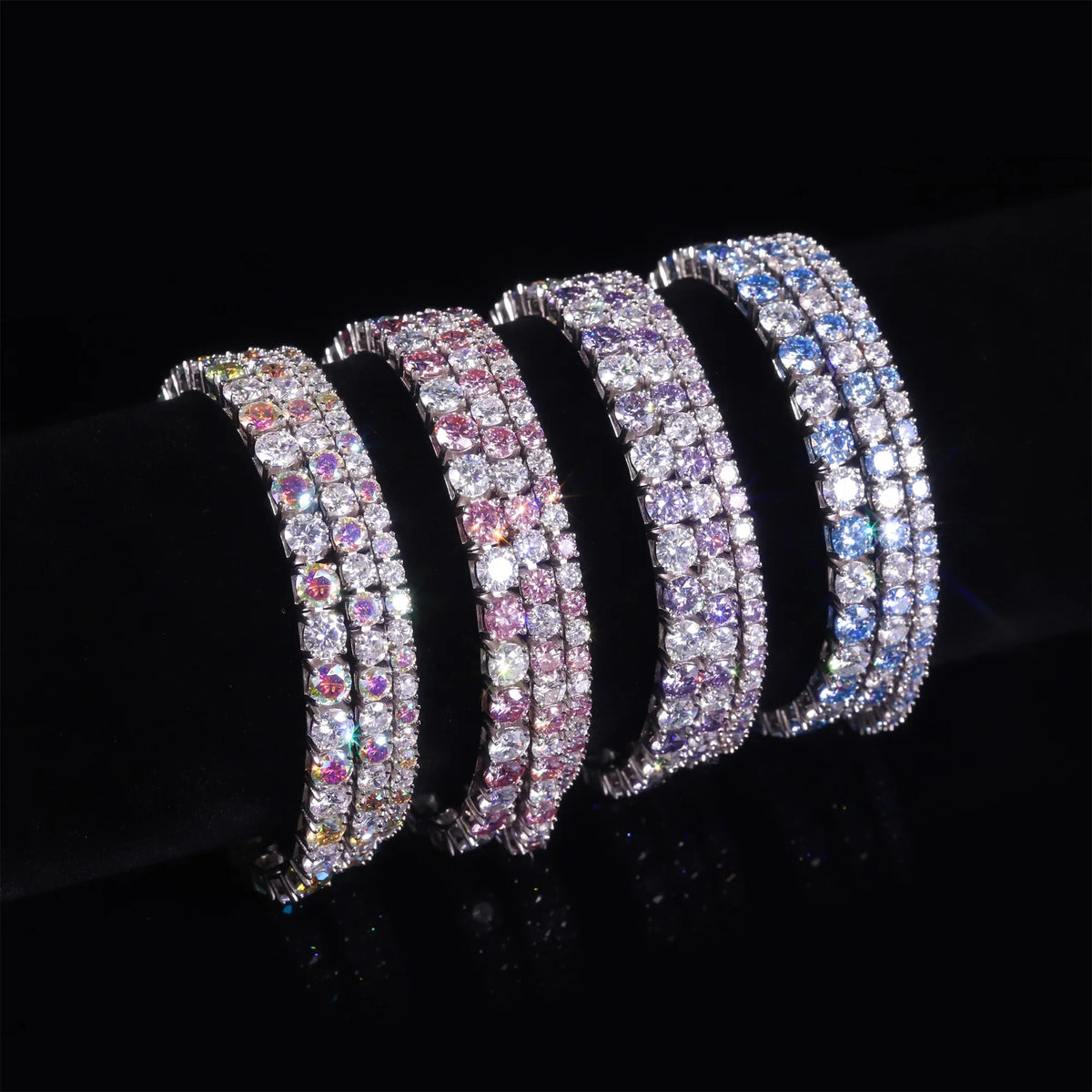 ArtistA Abiding Colored Moissanite 3mm 4mm 5mm 925 Sterling Silver Tennis Bracelet 4MM 7IN Moissanite Tennis Bracelet in Stock