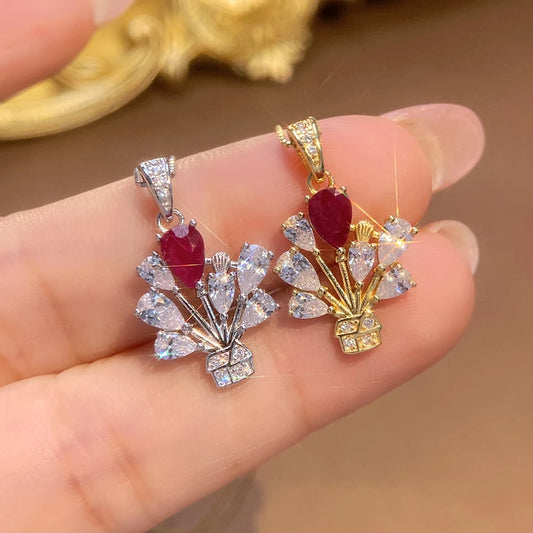 Gioiellieri Natural Ruby Sterling Silver Gold Plated Exquisitely Crafted Claw Setting Gemstone-Inlaid CMA Women's Anniversary Gift Party