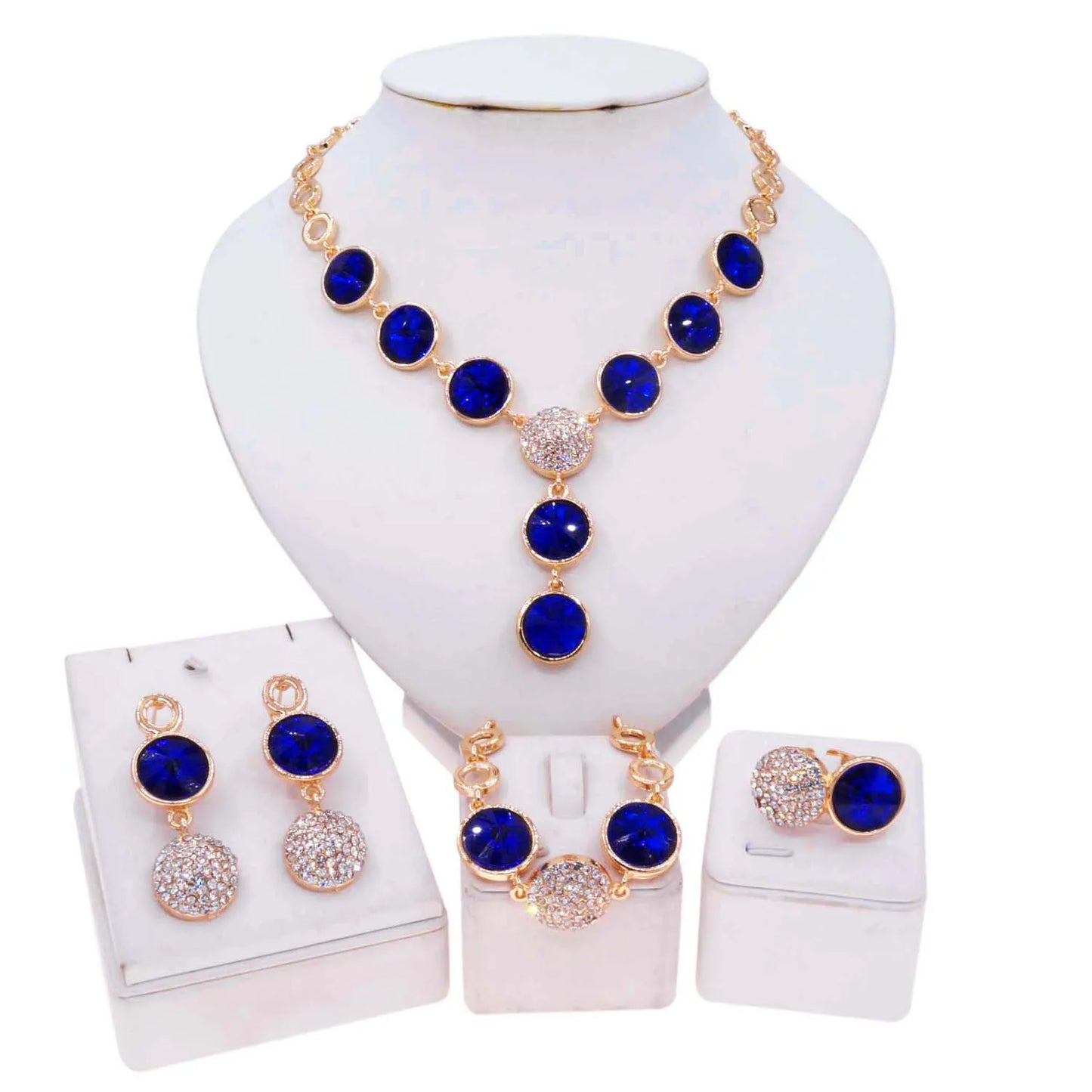 Zhuerrui Hot Selling Gold Plated Jewelry Set Blue Red Bead Necklace Bracelet Jewelry Sets Beautiful High-end Luxury HA20059