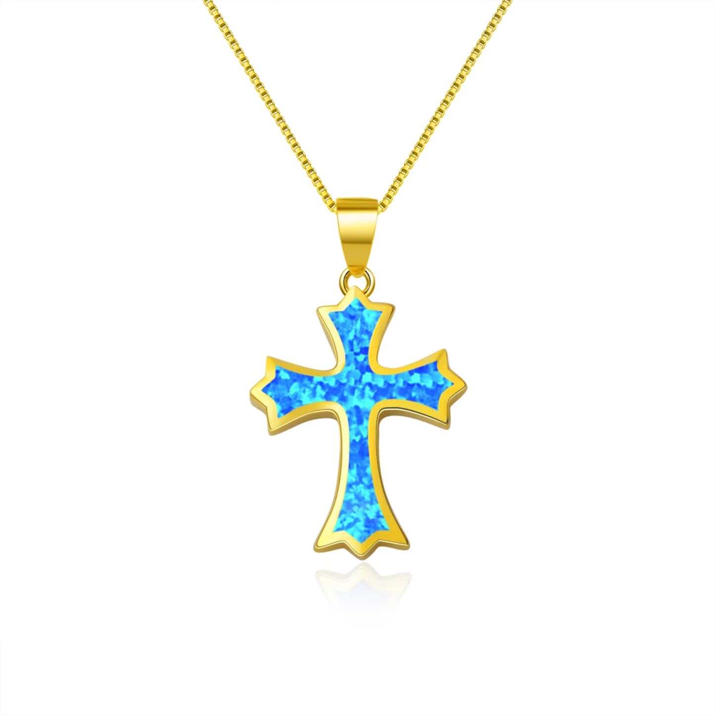 Cross Pendant Necklace Aobao Opal Inlaid Fashion Jewelry