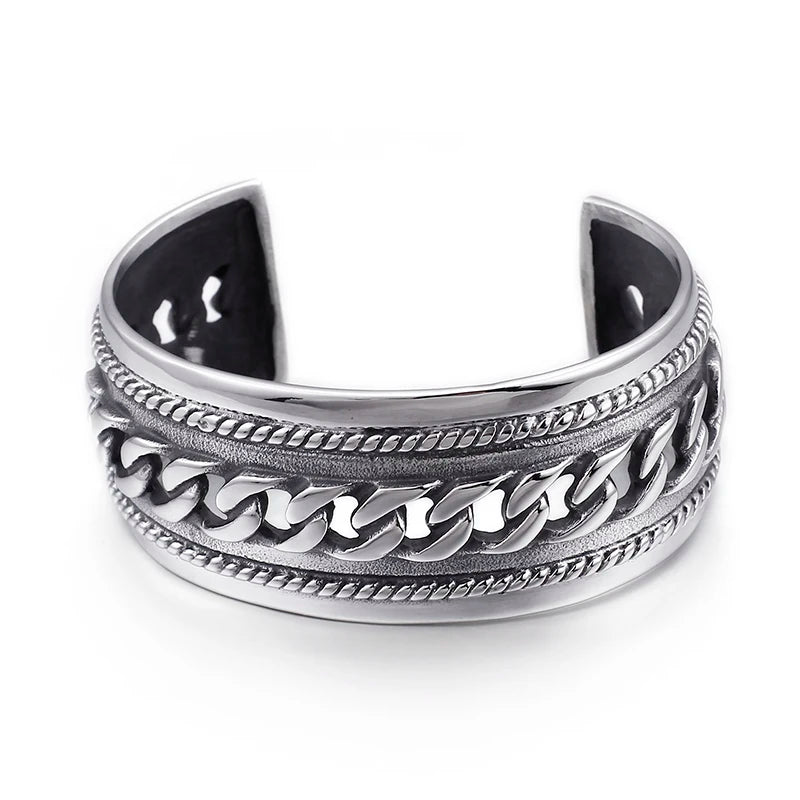 KALAEN Stainless Steel Plating Silver Link Chain Bangles for Men