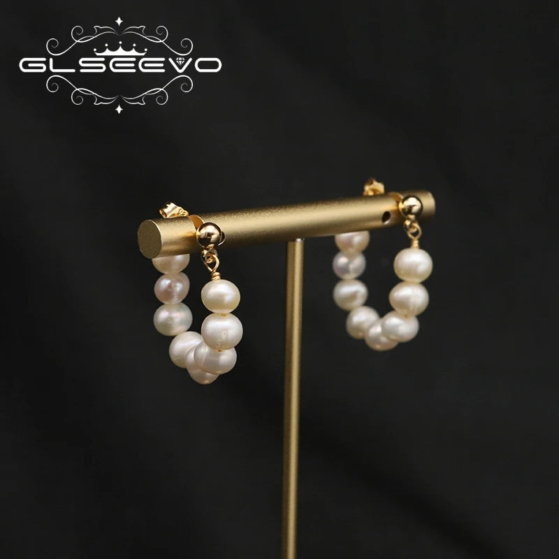 Natural Freshwater White Pearls  Wholesale Fashion Jewelry Earrings Luxury 18k Gold Plating Hoop Earrings
