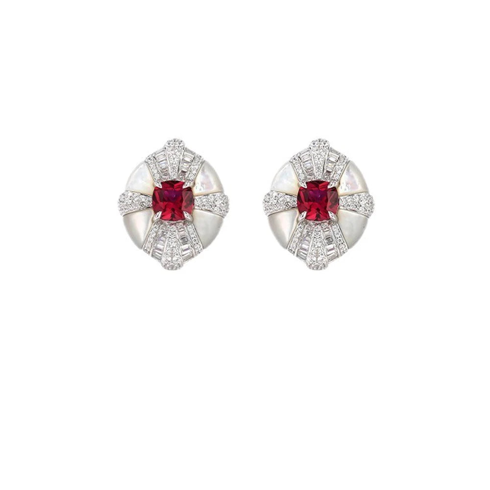 MUSHAN Jewelry Factory Mother of Pearl S925 Sterling Silver Stud Earrings With Electroplated Gold High Carbon Diamond Jewelry