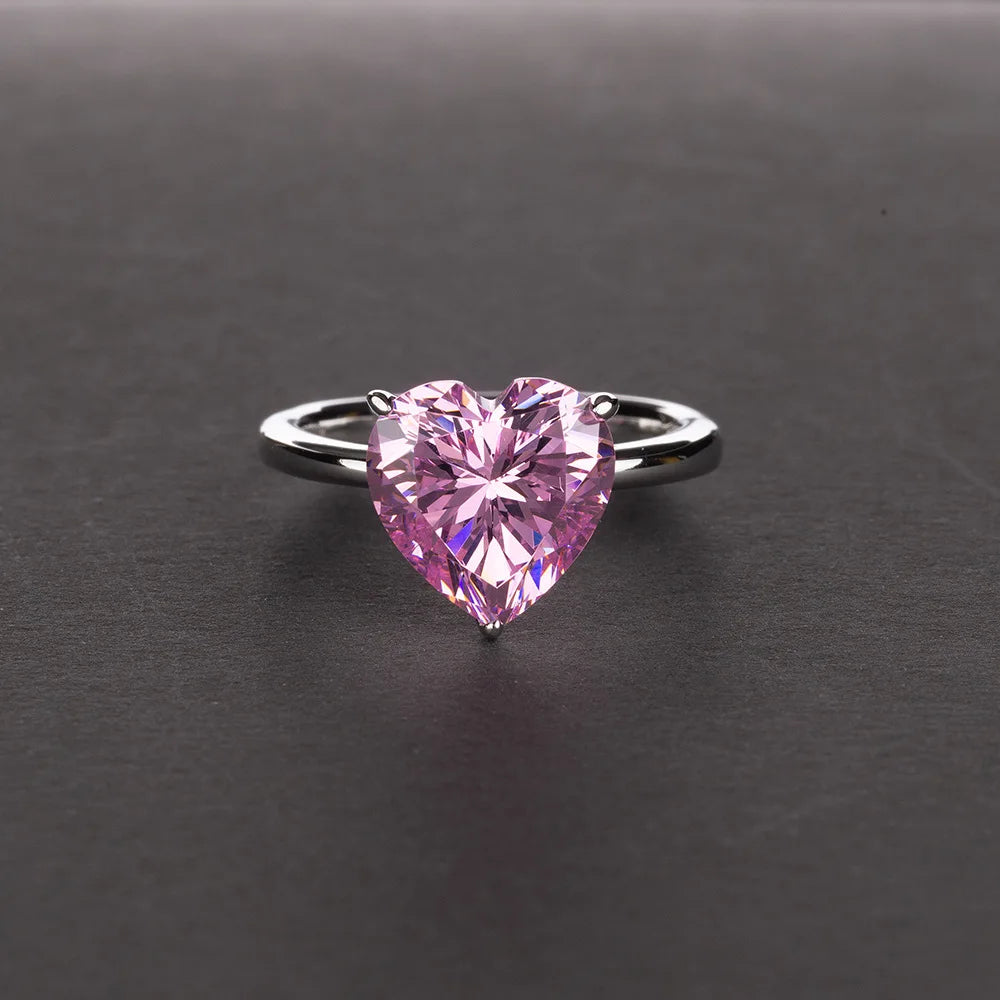 MuShan Jewelry Factory 4 Carat Heart Shaped 10*10 High Carbon Diamond Ring Simple European and American Ring 925 Silver