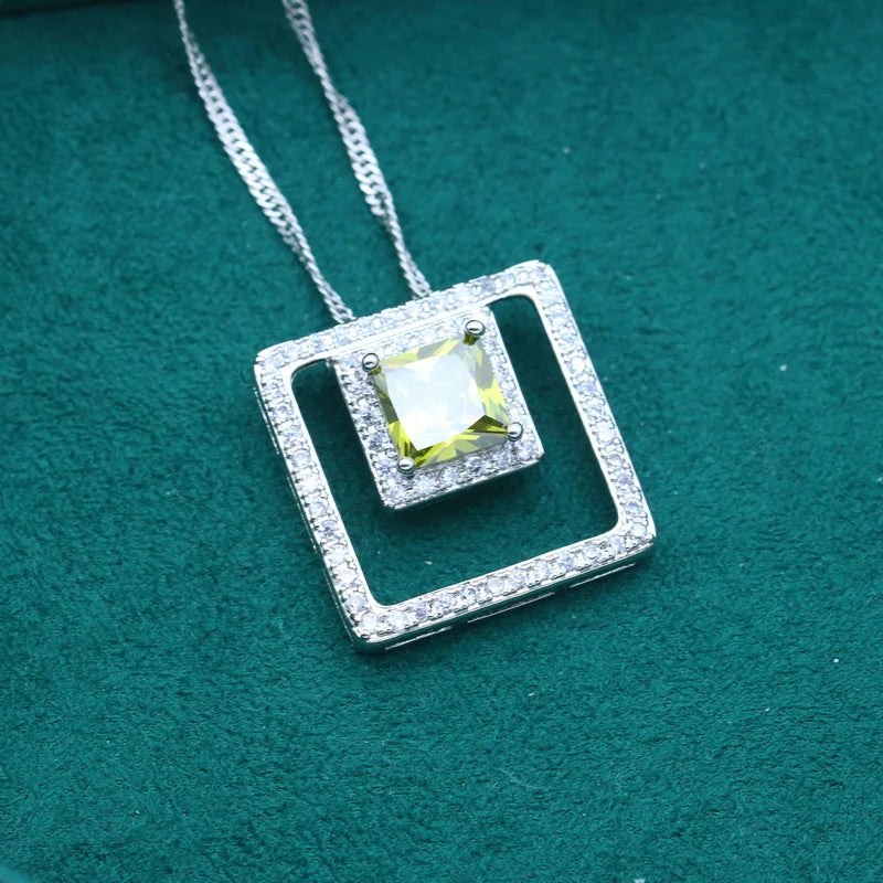 XOTICA Hot Sale Luxury 925 Silver Necklace for Women Olive Peridot Gemstone Natural Crystal Pendant Alloy Jewelry Zircon Main Stone