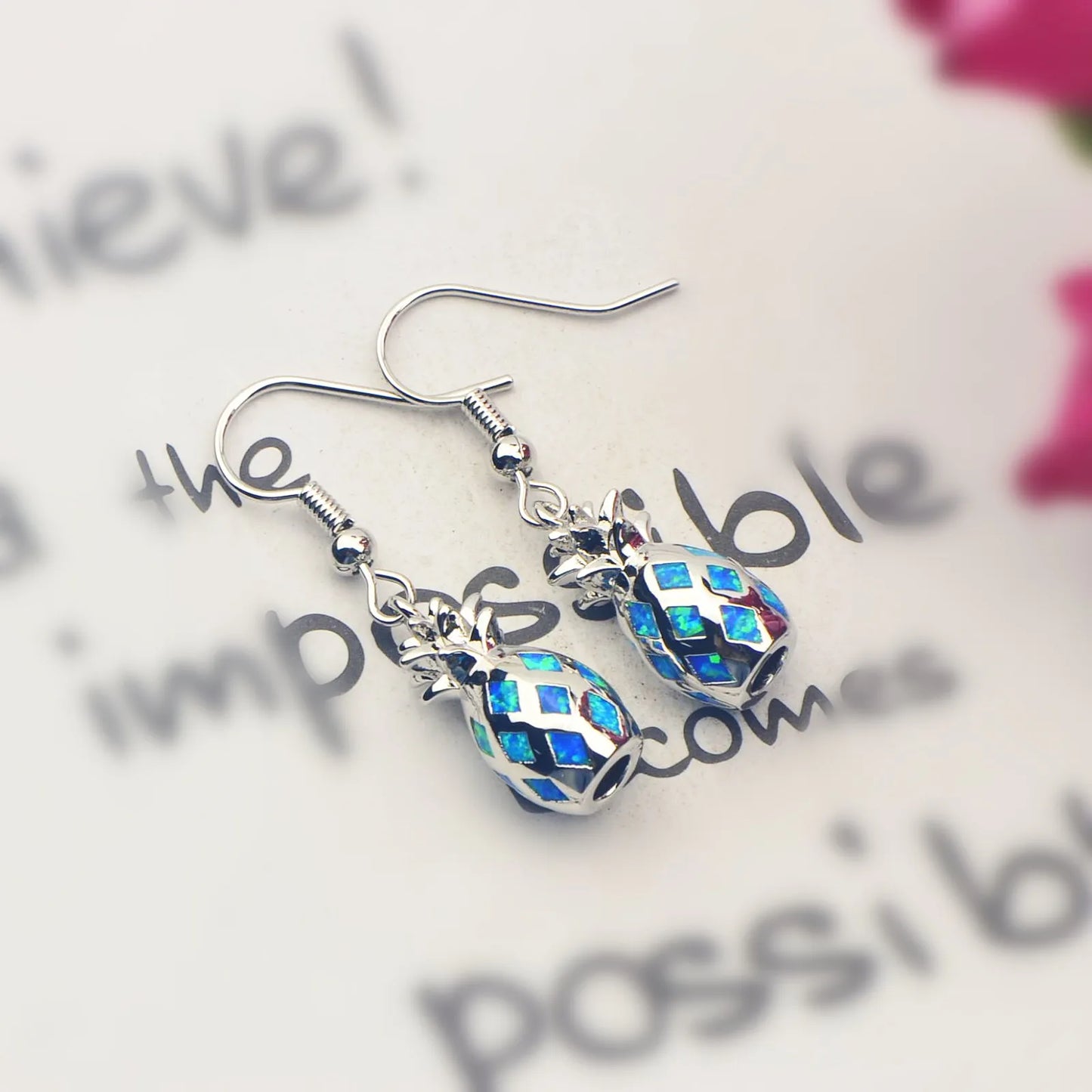 Geometric Opal Pineapple Earrings - Blue Fire Opal Solitaire & CZ Accent Design | Elegant Formal Jewelry Bulk Gifts