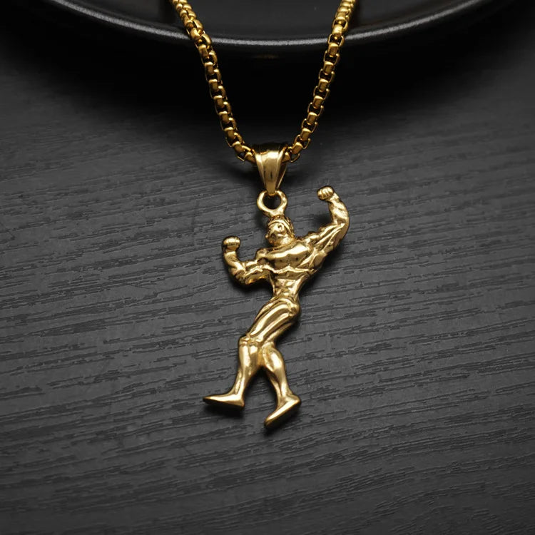 Hip Hop Fitness Muscle Male Styling Waterproof Anti Non Tarnish Stainless Steel Jewelry Pendant Necklaces for Male Men Wholesale