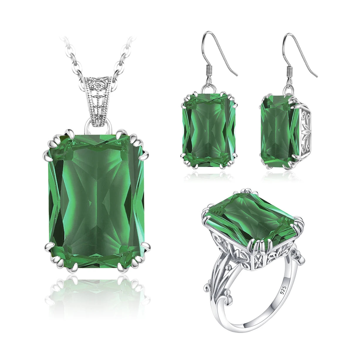 ArtistA Sapphire Blue Stone Zircon Crystal Sterling Silver Jewelry Sets for Women Retro Crown Ring Pendant Earring for Party Engagement