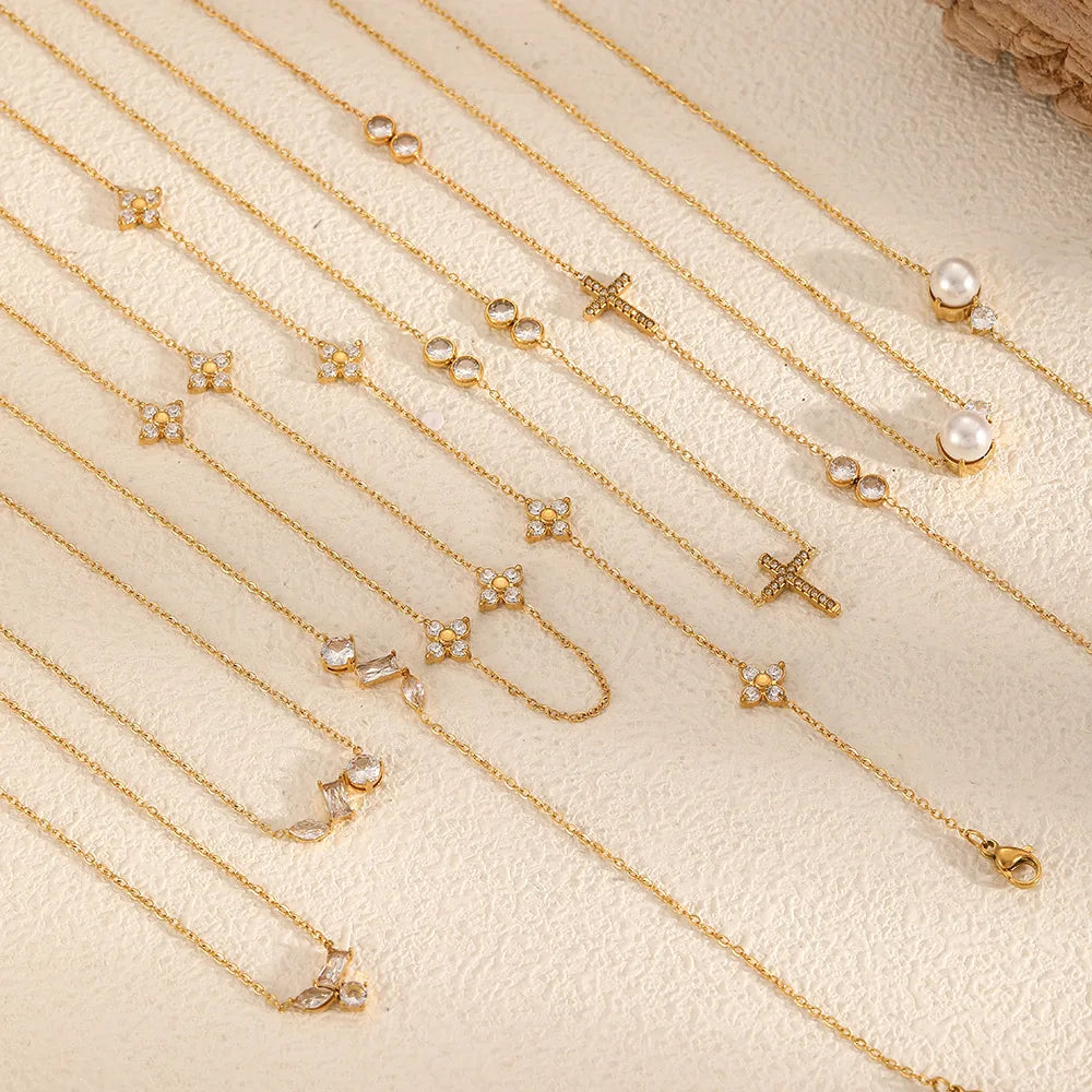 S&S 18K Gold Plated Stainless Steel Zircon Necklace, Bracelet & Anklet | 14 Styles