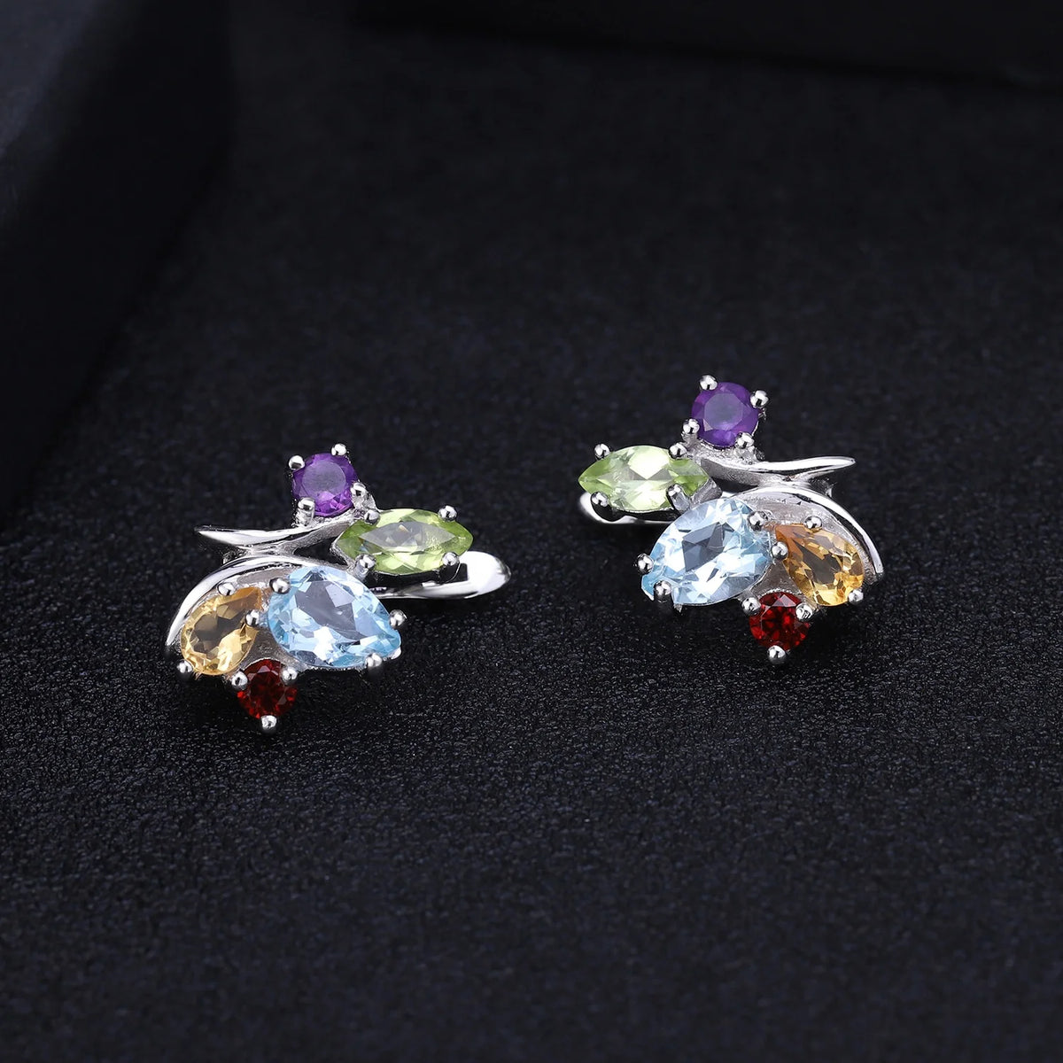 ArtistA K062 Beautiful Jewelry Mix Gemstone Natural Blue Topaz Amethyst Peridot Citrine Garnet 925 Sterling Silver Earrings for Women