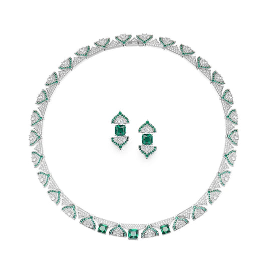 High-grade Jewelry Manufacturer Green High-end Dress Suit Brass Plated Women's Clavicle Chain Dinner Set Earrings Jewelry