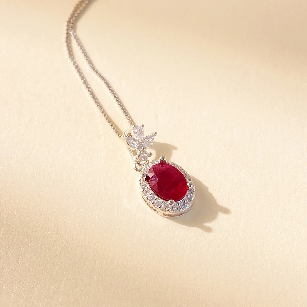 Gioiellieri Natural Red Ruby Pendant with 925 Sterling Silver for Women July Birthstone Healing Crystal Fine Jewelry Elegant Fashion Gift
