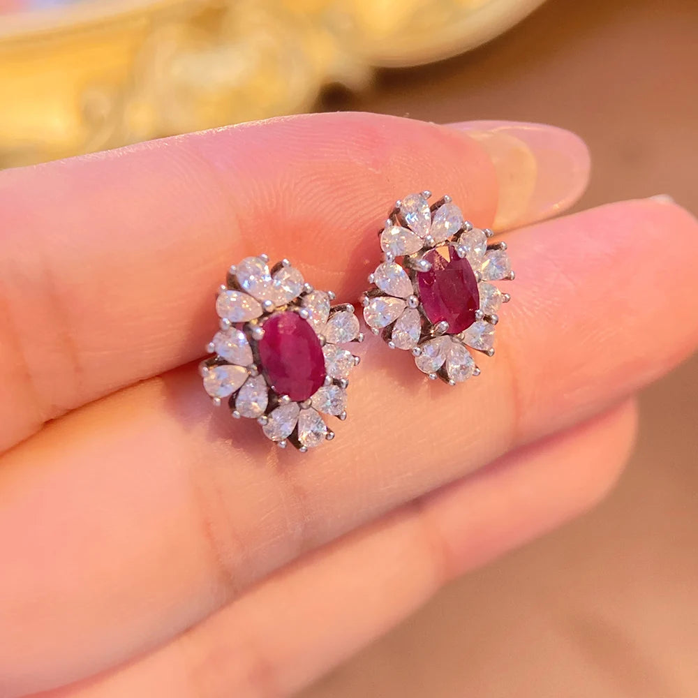Gioiellieri Luxury Natural Red Ruby Earrings 925 Sterling Silver Wedding Party Gift Fine Jewelry