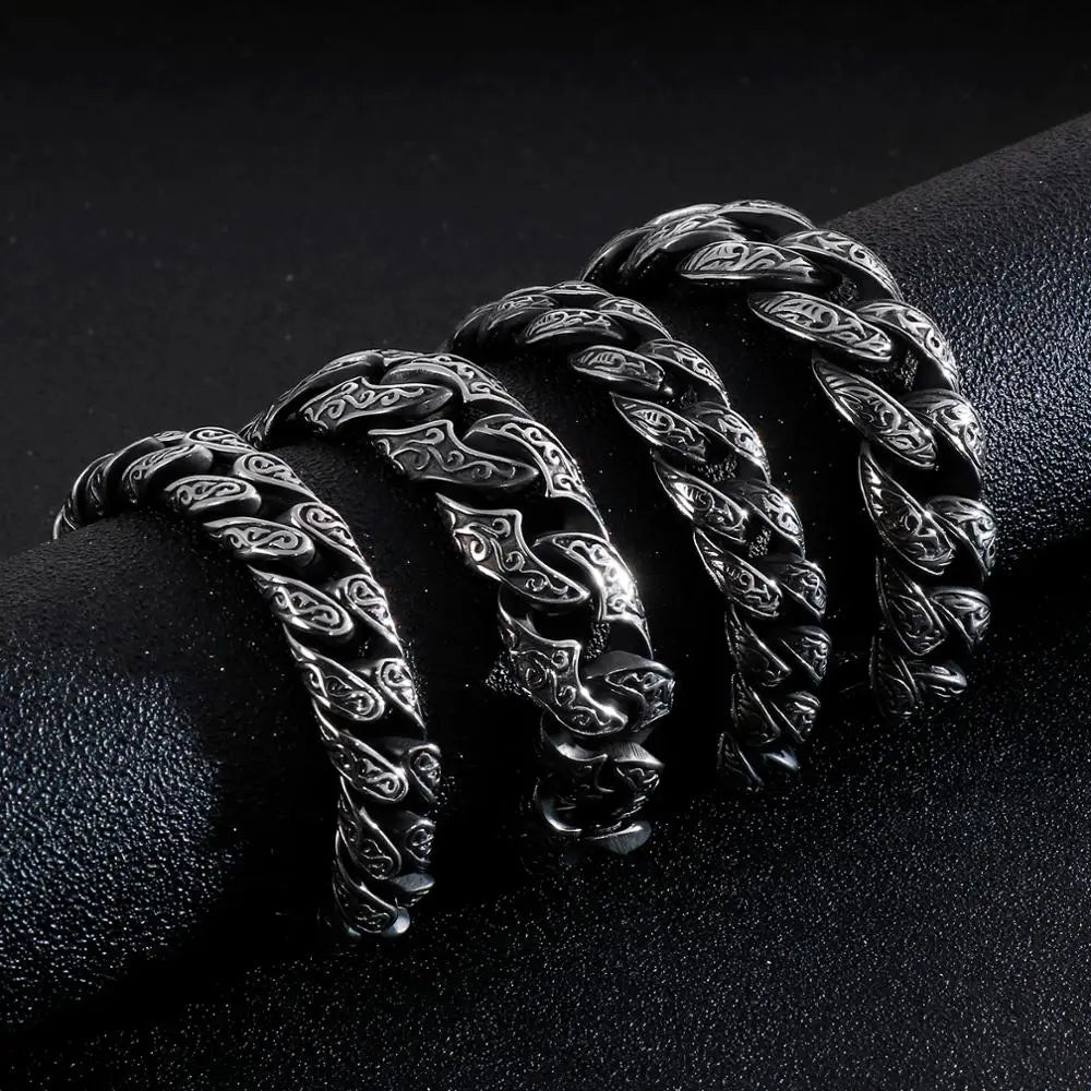 VIKING Mens Gothic Punk Curb Link Chain Bracelet – Silver Stainless Steel
