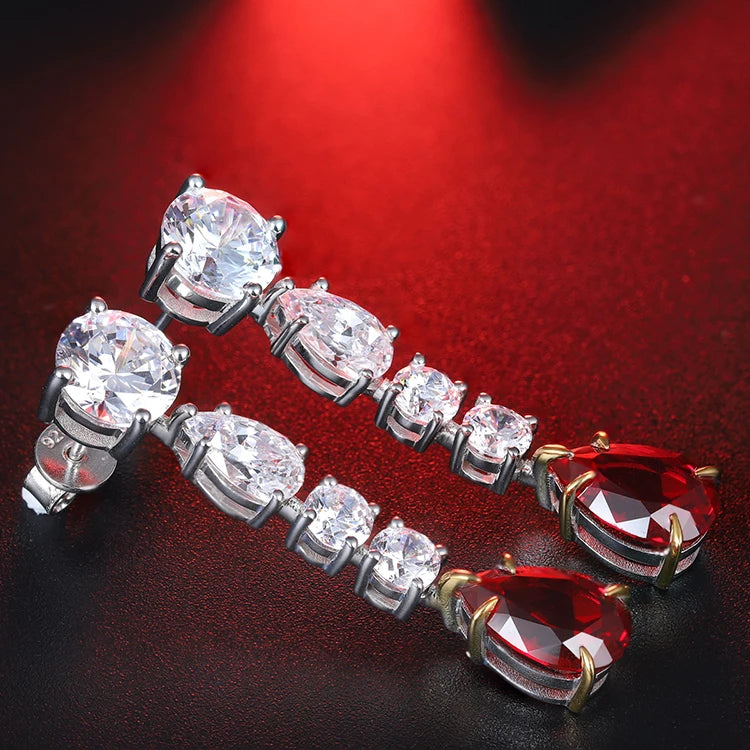 Gemfiori Anster High Quality Fine S925 Silver Lab Grown Ruby Stud Earrings Stylish and Elegant Long Earrings