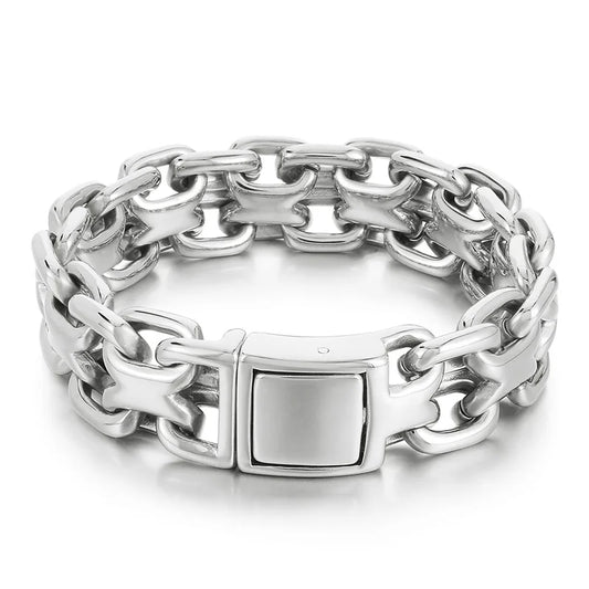KALEN 240mm Men Vintage Silver/Gold Color Stainless Steel Welded Double-Chain Bracelet