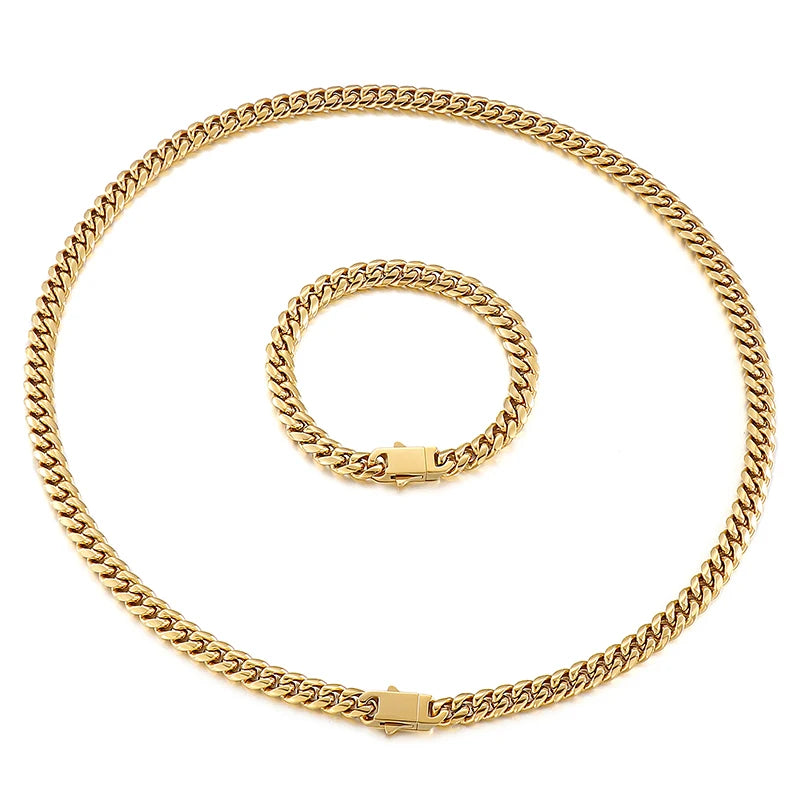 REBEL Fashion Jewelry Luxury Gold Set Dubai Gold Plating Men Charms Bracelets Necklaces Stainless Steel Jewelry Sets