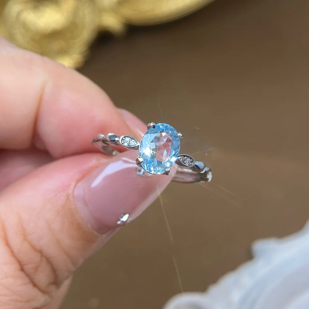 Gioiellieri Natural Aquamarine Luxury Ring 925 Sterling Silver Gemstone for Women