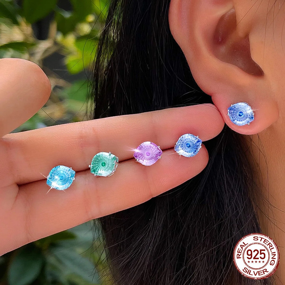 S&S 925 Sterling Silver Magic Eye CZ Stud Earrings – 4 Colours – Collection
