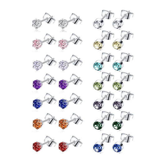 New style multiple earrings shiny and colorful zircon stainless steel earrings set factory direct sale
