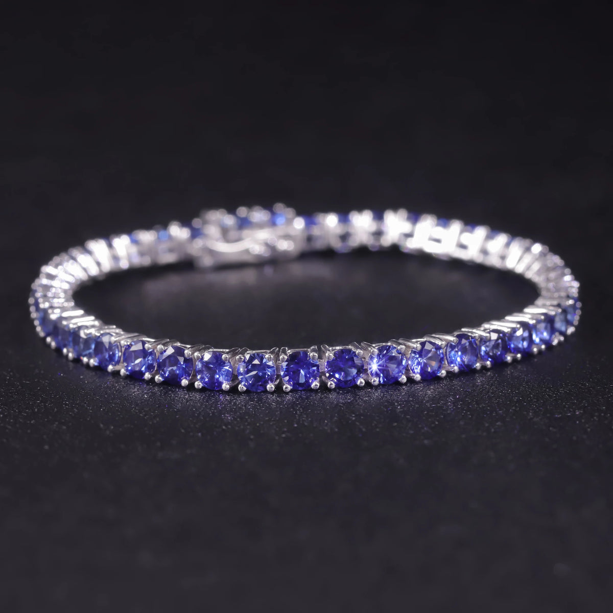ArtistA 925 Silver Jewellery Bracelet Light Blue Gemstone Silver Rhodium Plated Lab Grown Sapphire Tennis Chain Bracelet