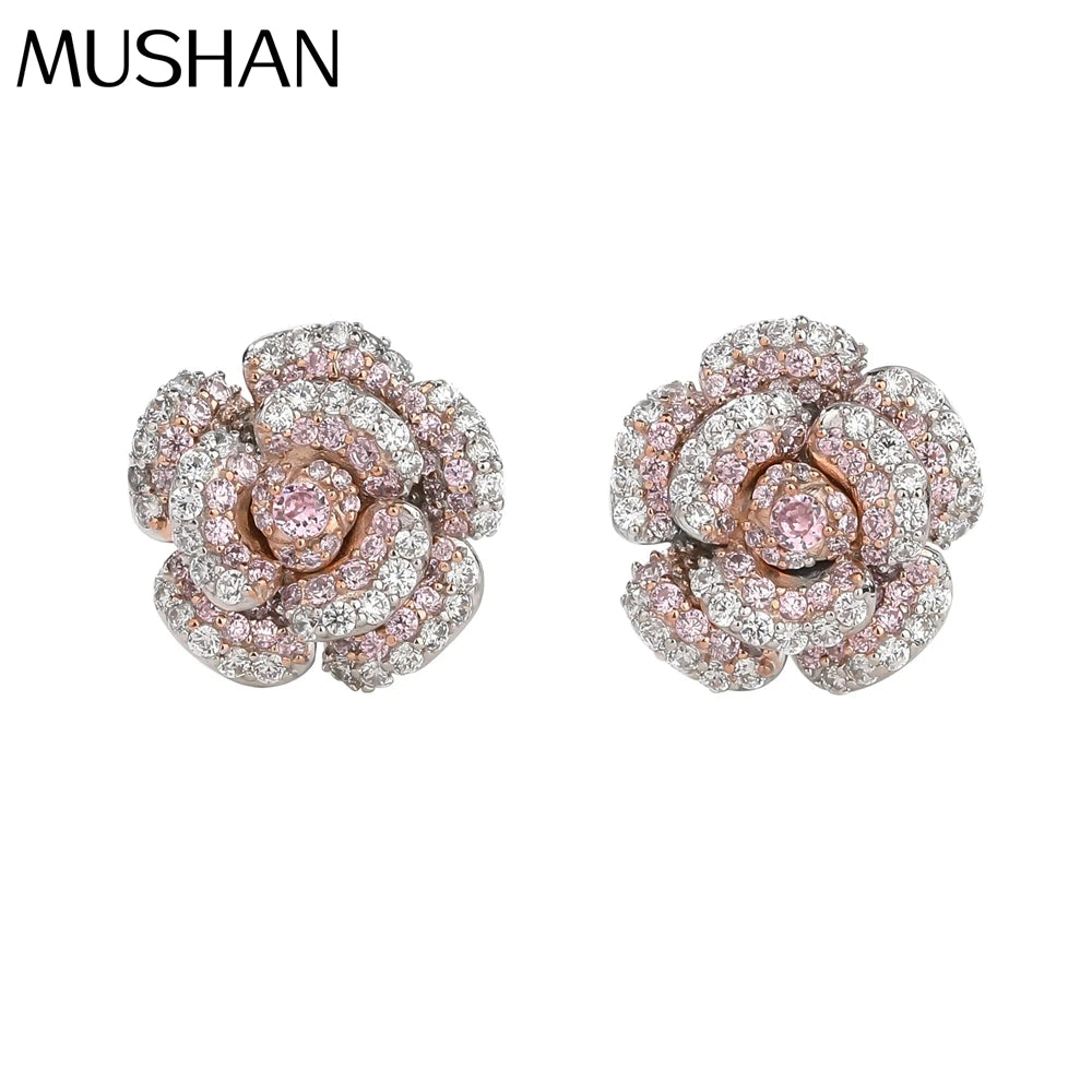 MUSHAN Jewelry Factory 925 Sterling Silver Rose Stud Earrings for Women HCD Gemstones High Carbon Diamond Earrings Stud Jewelry