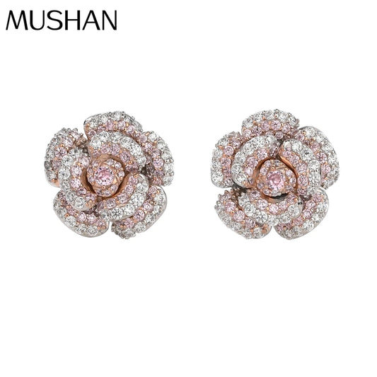MUSHAN Jewelry Factory 925 Sterling Silver Rose Stud Earrings for Women HCD Gemstones High Carbon Diamond Earrings Stud Jewelry