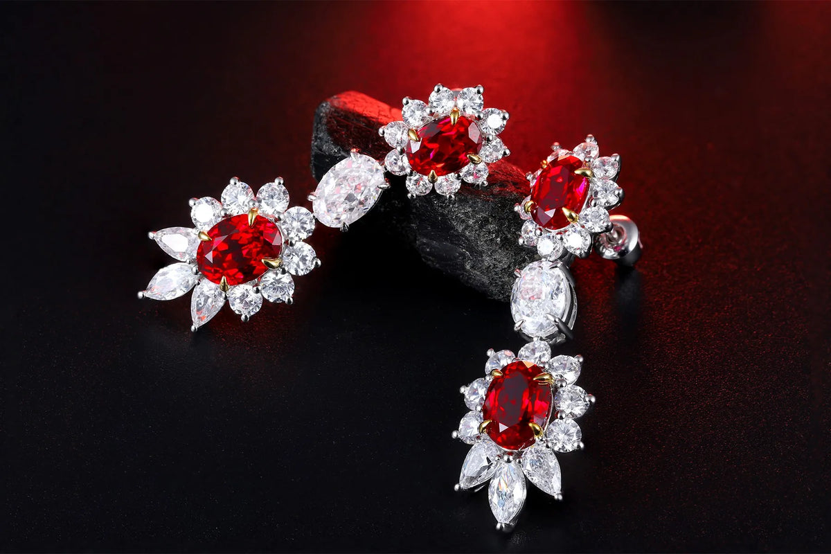 Gemfiori Anster High Quality S925 Lab Grown Ruby Earring Stud Dainty Gemstone Stud Earrings for Women Daily Wear Gift