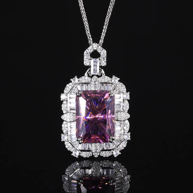Gemfiori New European and American square Colored Zircon Pendant Necklace Accessories with Micro Inlaid Zircon Trendy Pendant