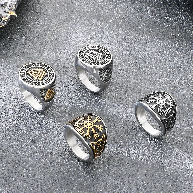 VIKING Celtic Knot Compass Rune Ring – Silver & Gold Stainless Steel