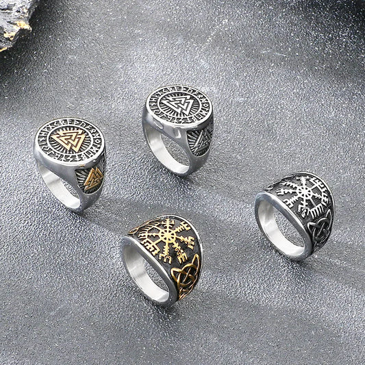 VIKING Celtic Knot Compass Rune Ring – Silver & Gold Stainless Steel