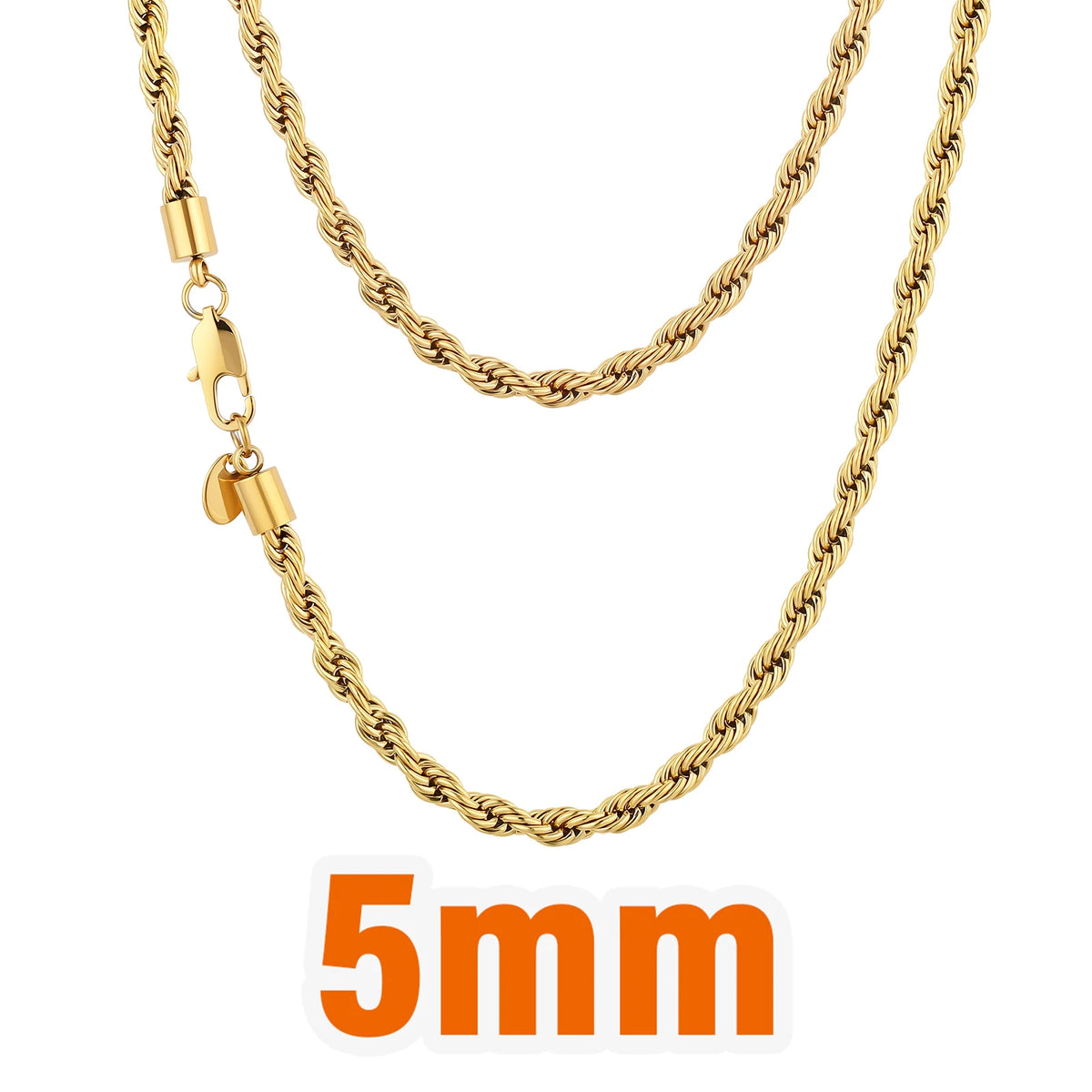 S&S 18K Gold Plated Rope Chain Necklace | Stainless Steel | 2.5–6mm