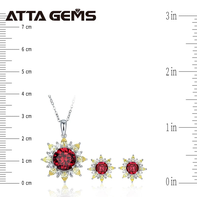 925 Sterling Silver Engagement Round ShapedRed Ruby Gemstones Jewelry Sets Pendant Earring Wedding Two Piece Women Jewelry Sets