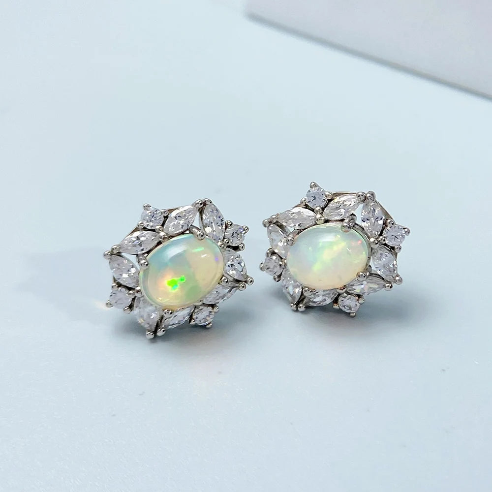 Gioiellieri Natural Opal Stud Earrings S925 Sterling Silver Jewelry for Women Fine Jewelry Wedding Gift Fashion Accessories Gemstones 925