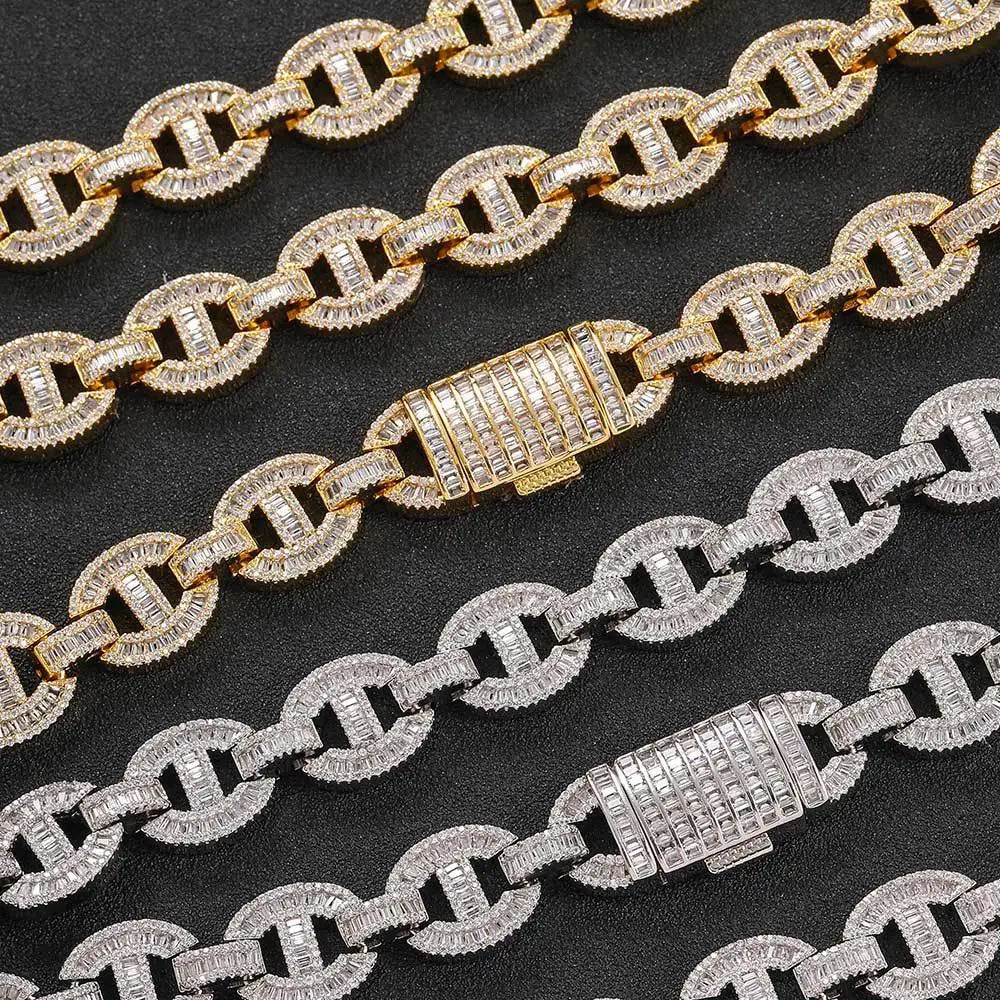 BiG-BOSS Gold Plated Brass Hip Hop Iced Out Micro Paved Cubic Zircon Chunky Miami Cuban Link Chain Jewelry Necklace for Mens