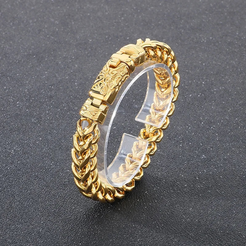 KALEN Gothic Patterns Fine Jewelry Fashion Bracelets Men Stainless Steel Herringbone Links Bracelet Bangle