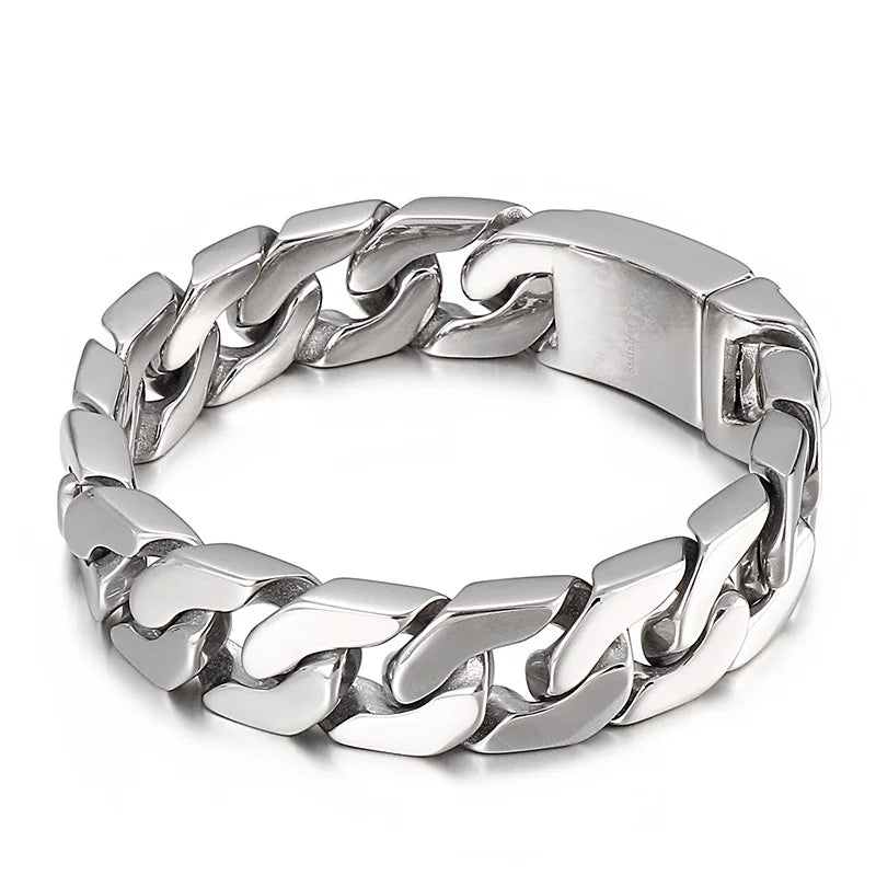 REBEL Polished/Matte Fashion Bracelets Men Stainless Steel Cuban Links Bangles
