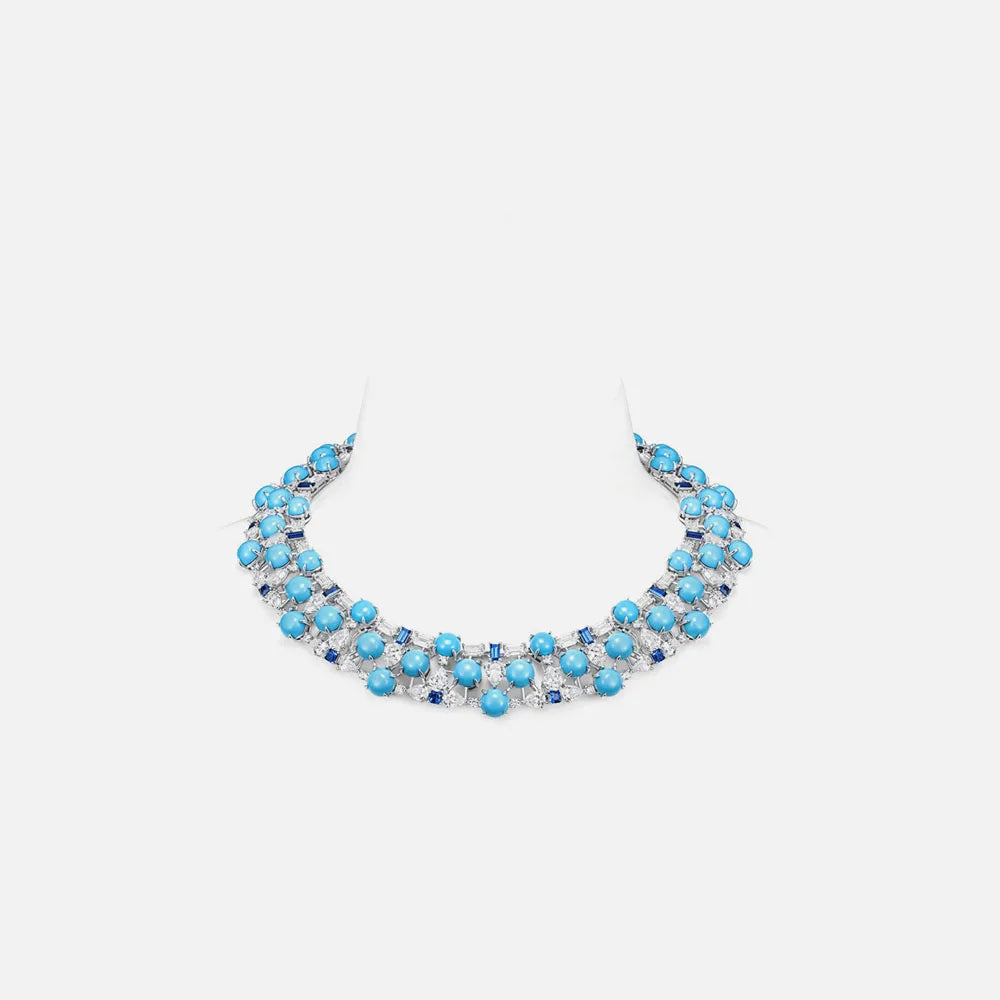 MuShan Jewelry Factory Blue Turquoise Necklace for Women 925 Sterling Silver Gold Plated High Carbon Diamond Necklace Jewelry