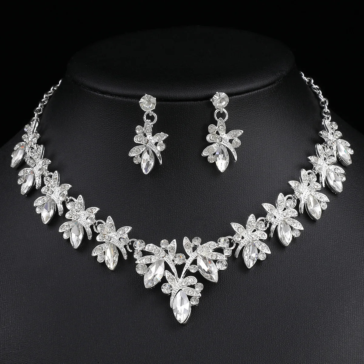 Crystal Dragonfly Necklace & Earrings Jewellery Set | Nature-Inspired Bridal Fashion Set