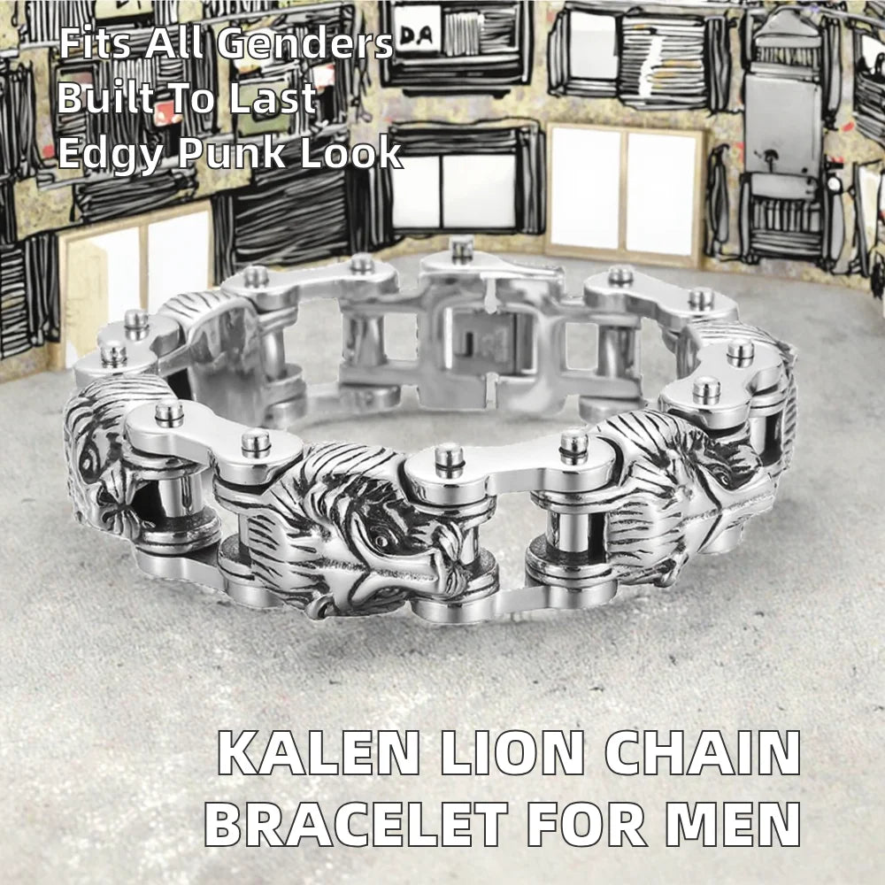 REBEL Hip Hop Biker Motorcycle Zodiac Chain Lion Animal Bracelets Stainless Steel 316L Unisex Anniversary