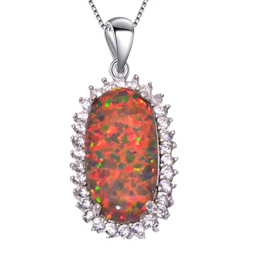 Aobao Orange Rectangular Opal Pendant, Opal Necklace Jewelry Wholesale with Opal Inlay