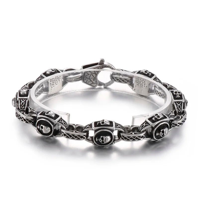 KALEN 225mm Men Punk Stainless Steel Skull Charms Oval Links Bracelet